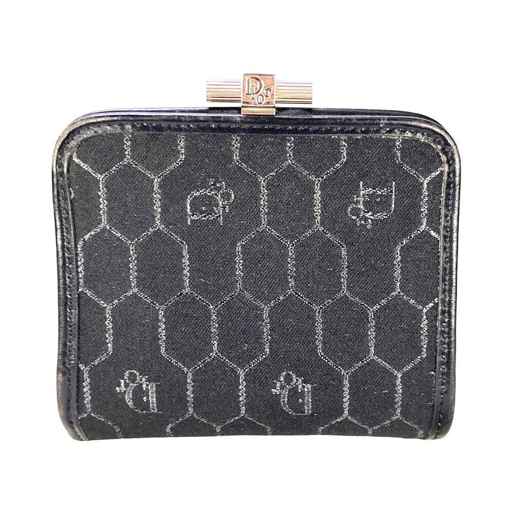 Christian Dior Black Monogram Metallic Honeycomb Coin Purse Black Dior Vintage